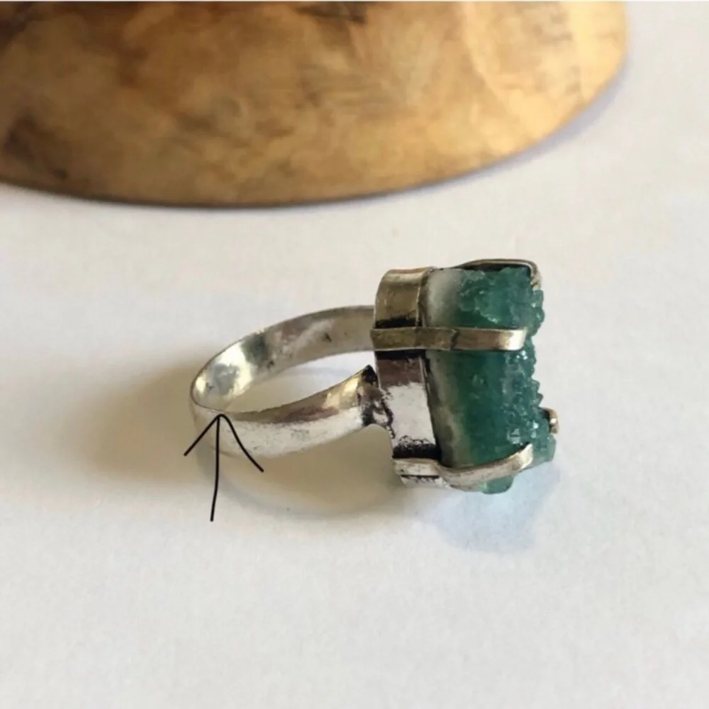 Green Druzy Silver Plated Ring
